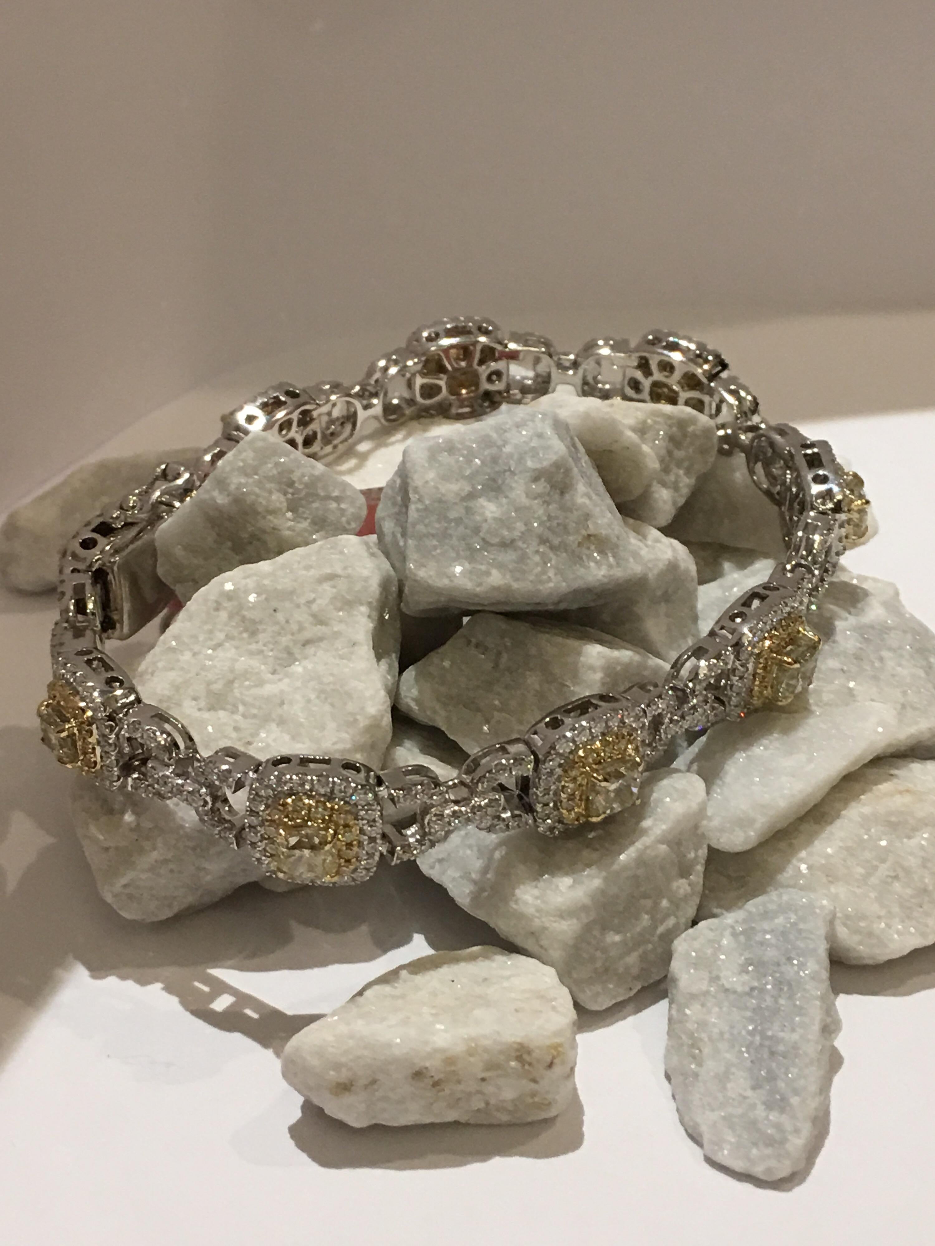 Natural Yellow and White Diamond Bracelet Set in 14 Karat Gold 4
