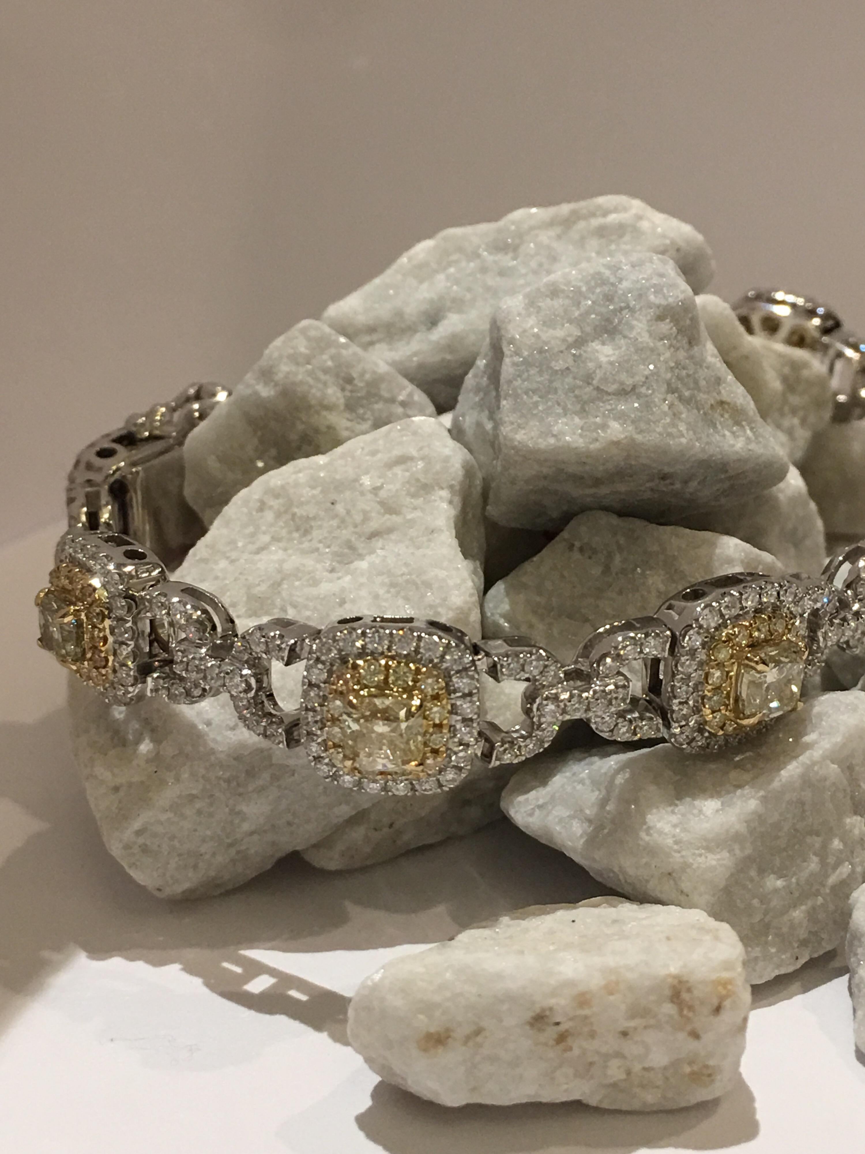 Natural Yellow and White Diamond Bracelet Set in 14 Karat Gold 5
