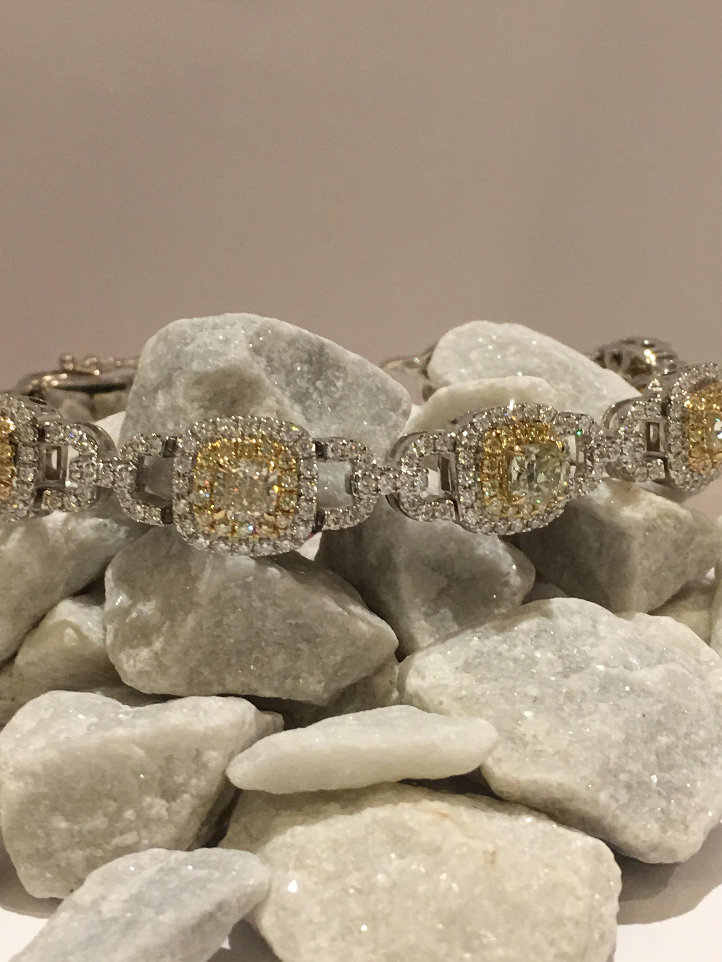 Natural Yellow and White Diamond Bracelet Set in 14 Karat Gold 6