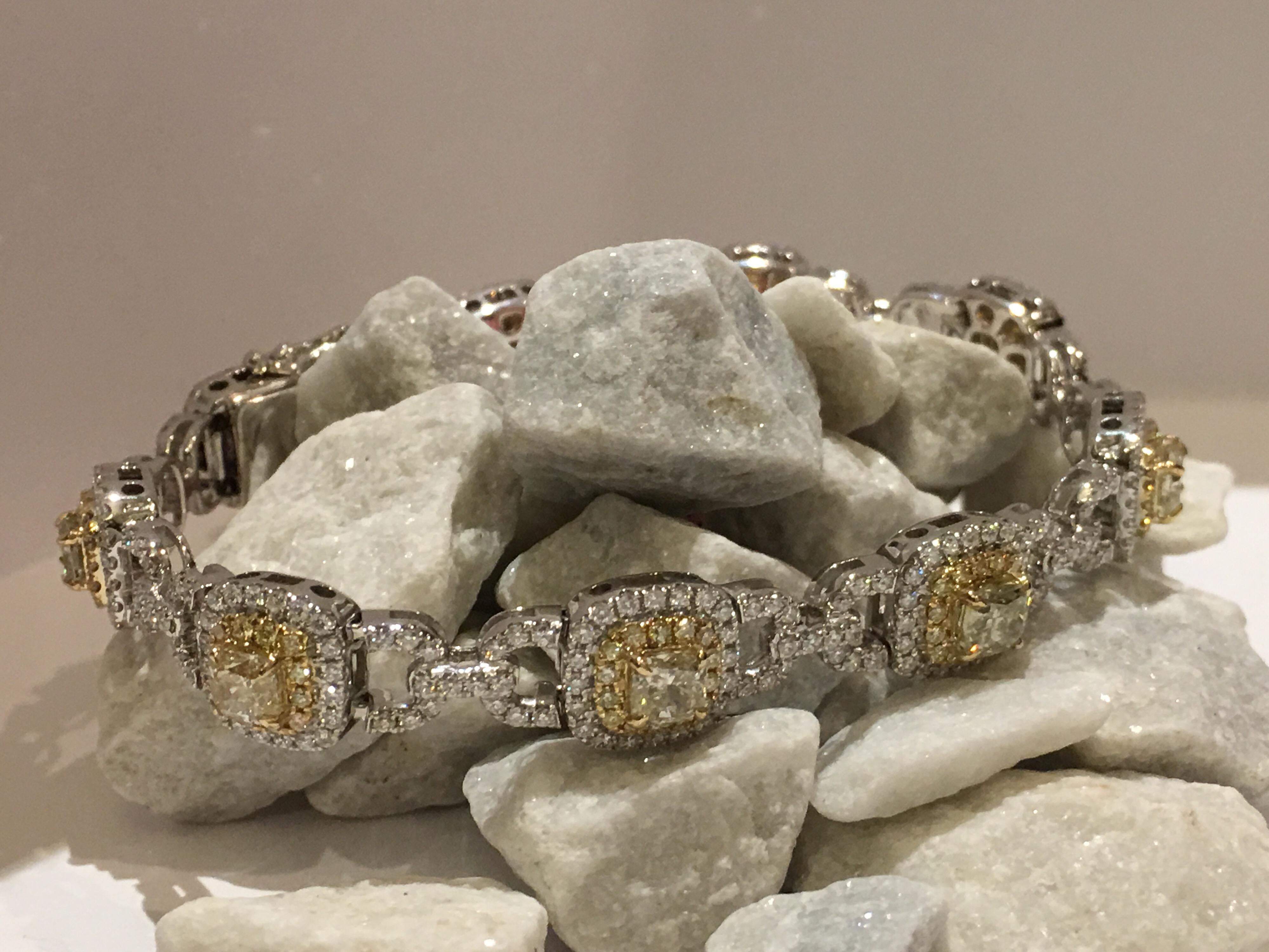 Natural Yellow and White Diamond Bracelet Set in 14 Karat Gold 1