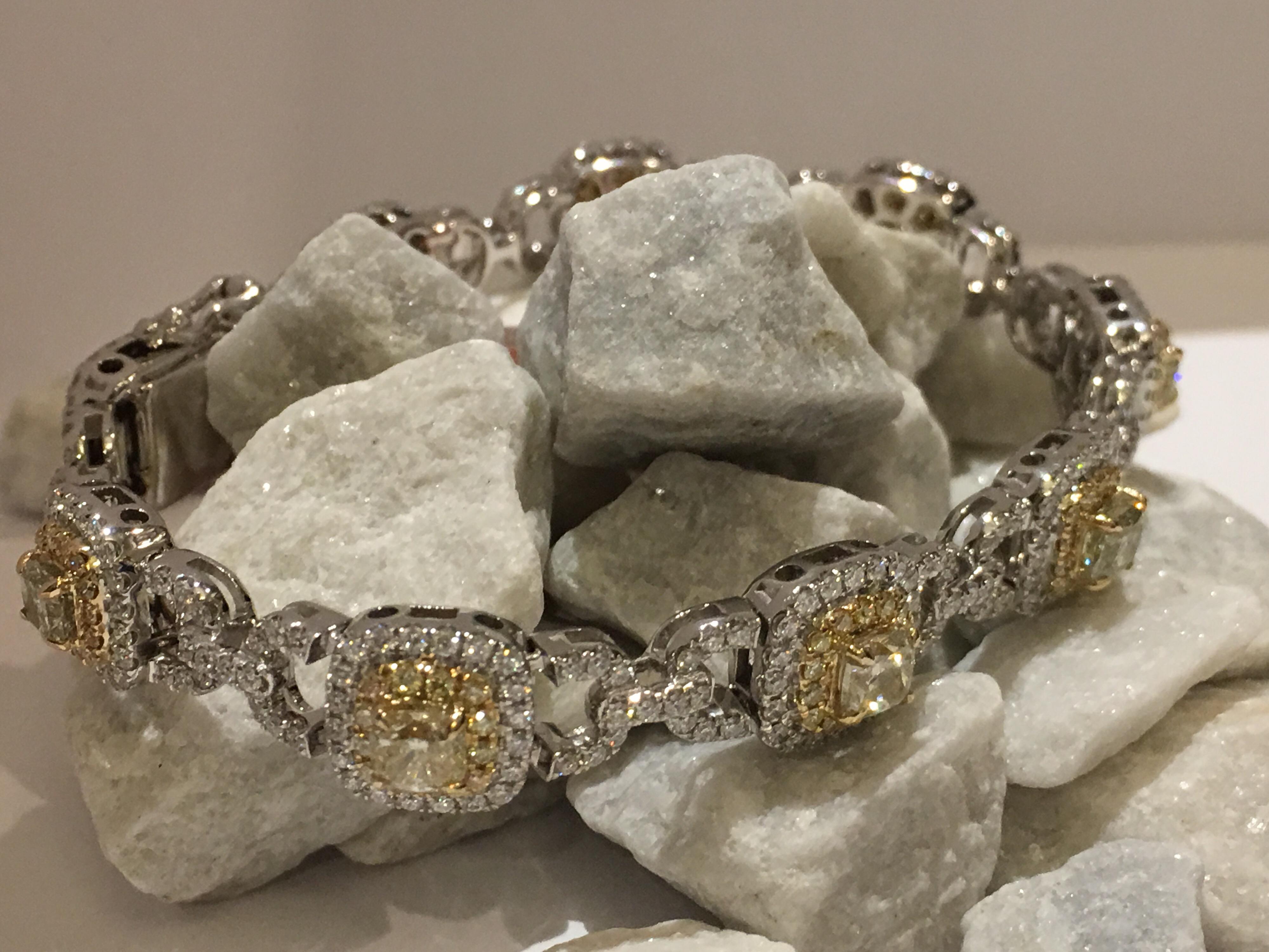 Natural Yellow and White Diamond Bracelet Set in 14 Karat Gold 3