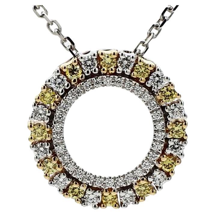 Natural Yellow Round and White Diamond .52 Carat TW Gold Circle Pendant For Sale