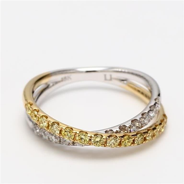 Contemporary Natural Yellow Round and White Diamond .71 Carat TW Gold Wedding Band For Sale