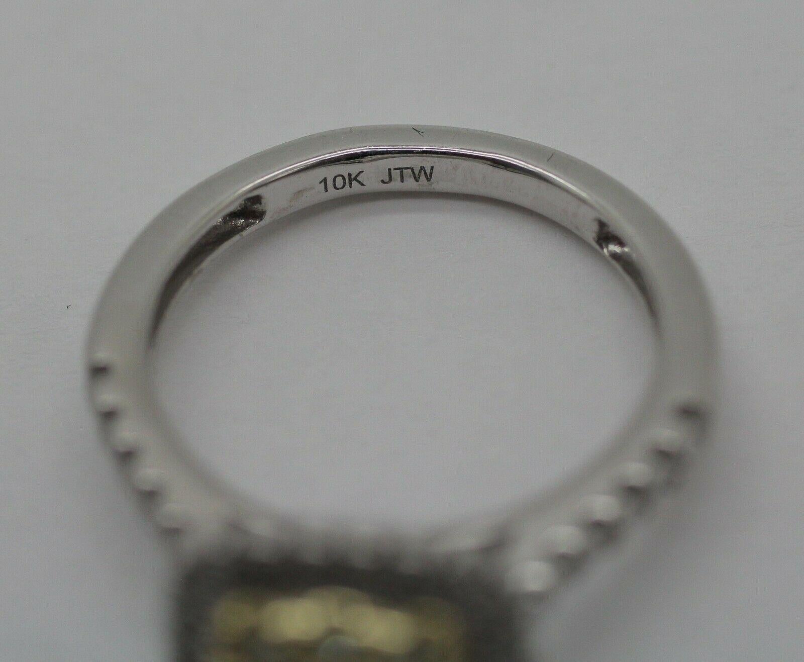 Round Cut Natural Yellow and White Diamonds Set in a 10k White Gold Ring For Sale