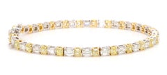Natural Yellow Asscher Diamond 8.04 Carat TW Gold Tennis Bracelet