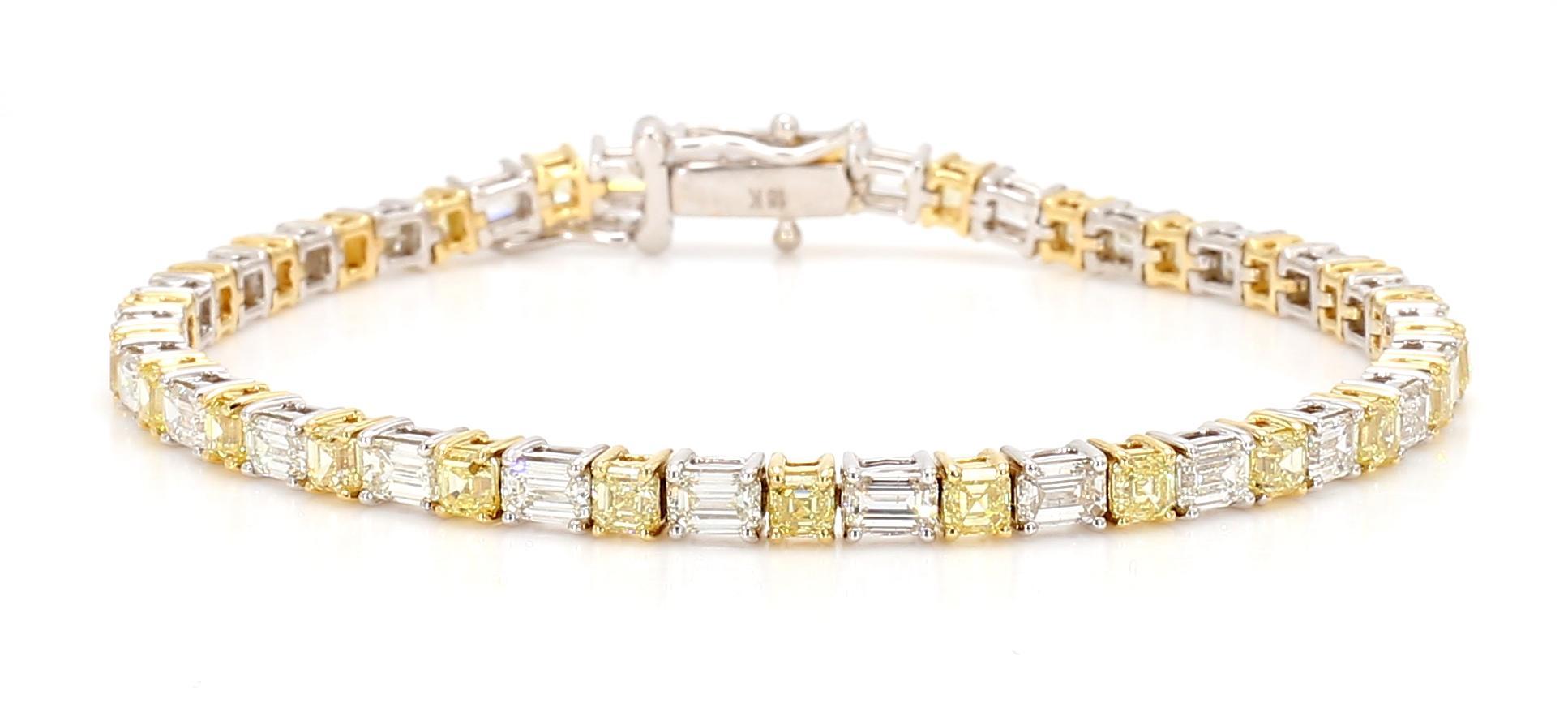 Diamante Asscher Amarillo Natural 8,04 Quilates TW Pulsera de Tenis de Oro Contemporáneo en venta