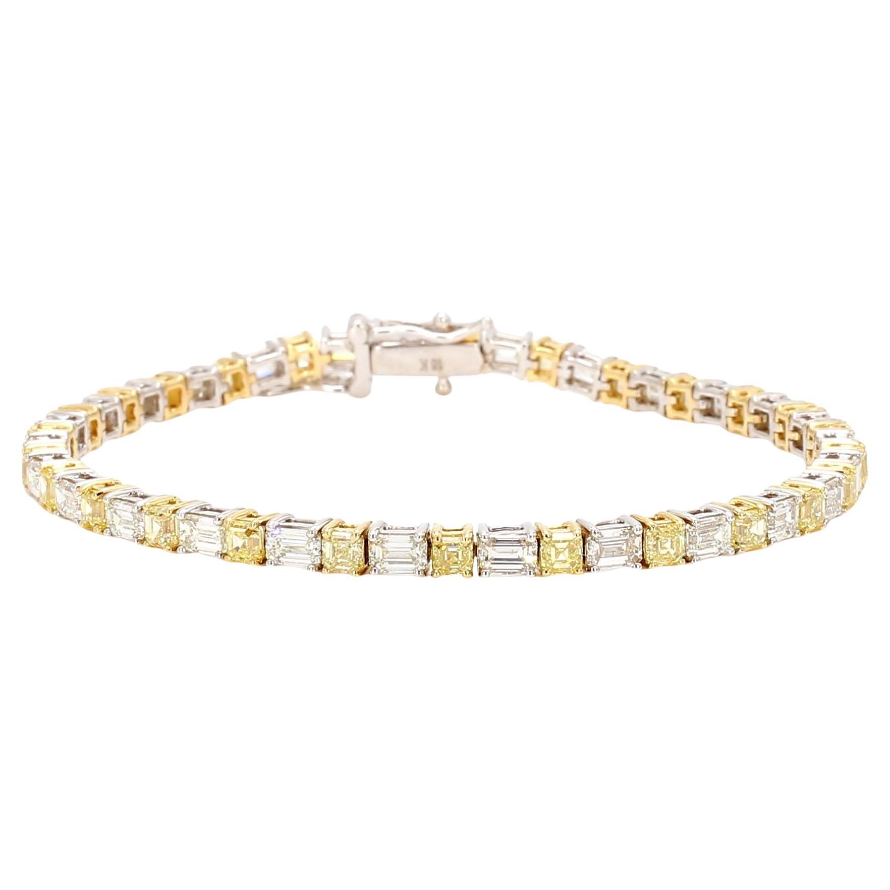 Natural Yellow Asscher Diamond 8.04 Carat TW Gold Tennis Bracelet For Sale
