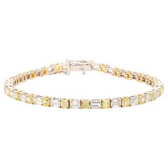 Diamante Asscher Amarillo Natural 8,04 Quilates TW Pulsera de Tenis de Oro