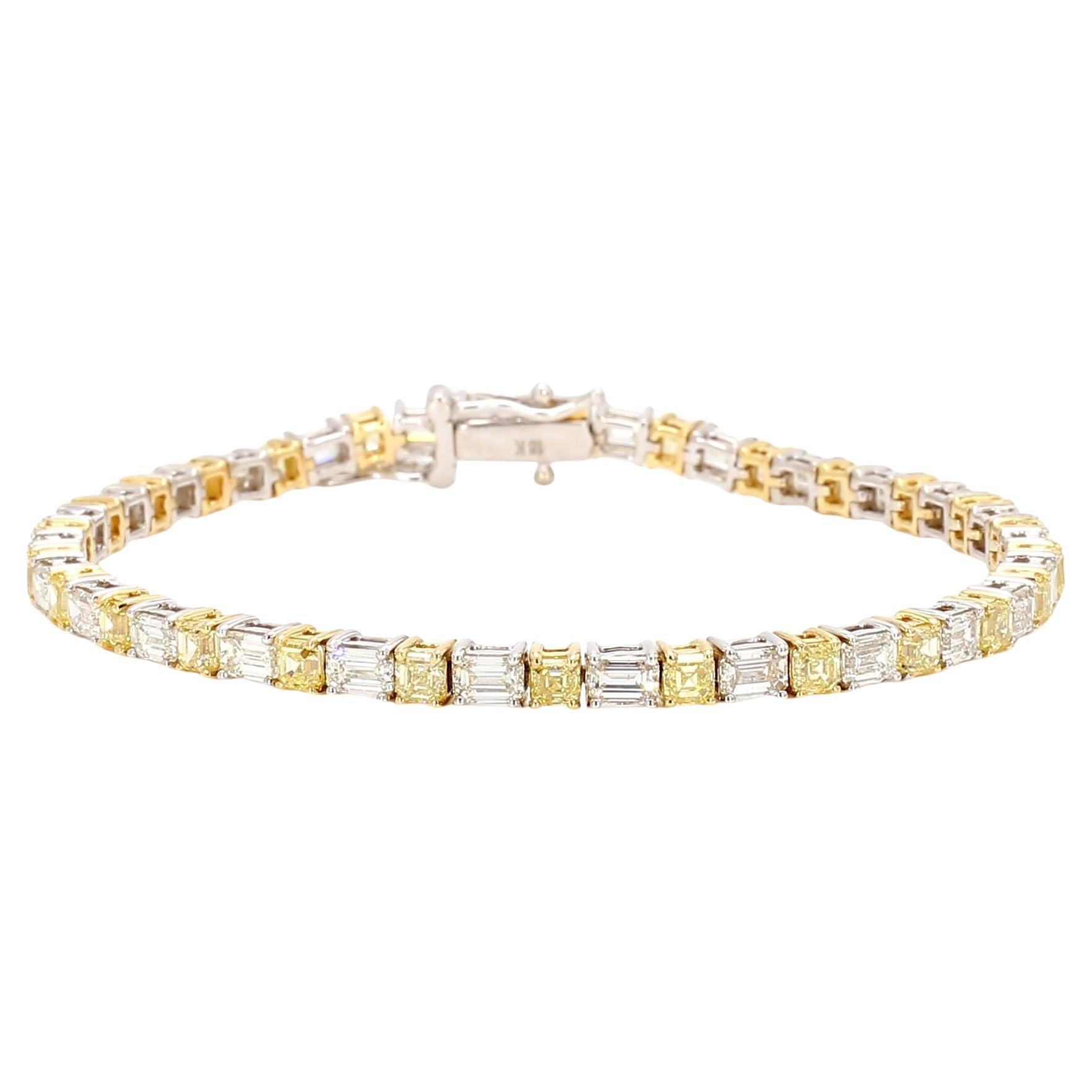 Diamante Asscher Amarillo Natural 8,04 Quilates TW Pulsera de Tenis de Oro