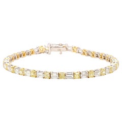 Natural Yellow Asscher Diamond 8.04 Carat TW Gold Tennis Bracelet