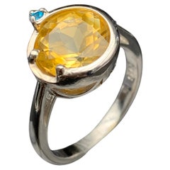Bague en argent 925 avec citrine jaune naturelle et topaze bleue suisse, 4,08 grammes