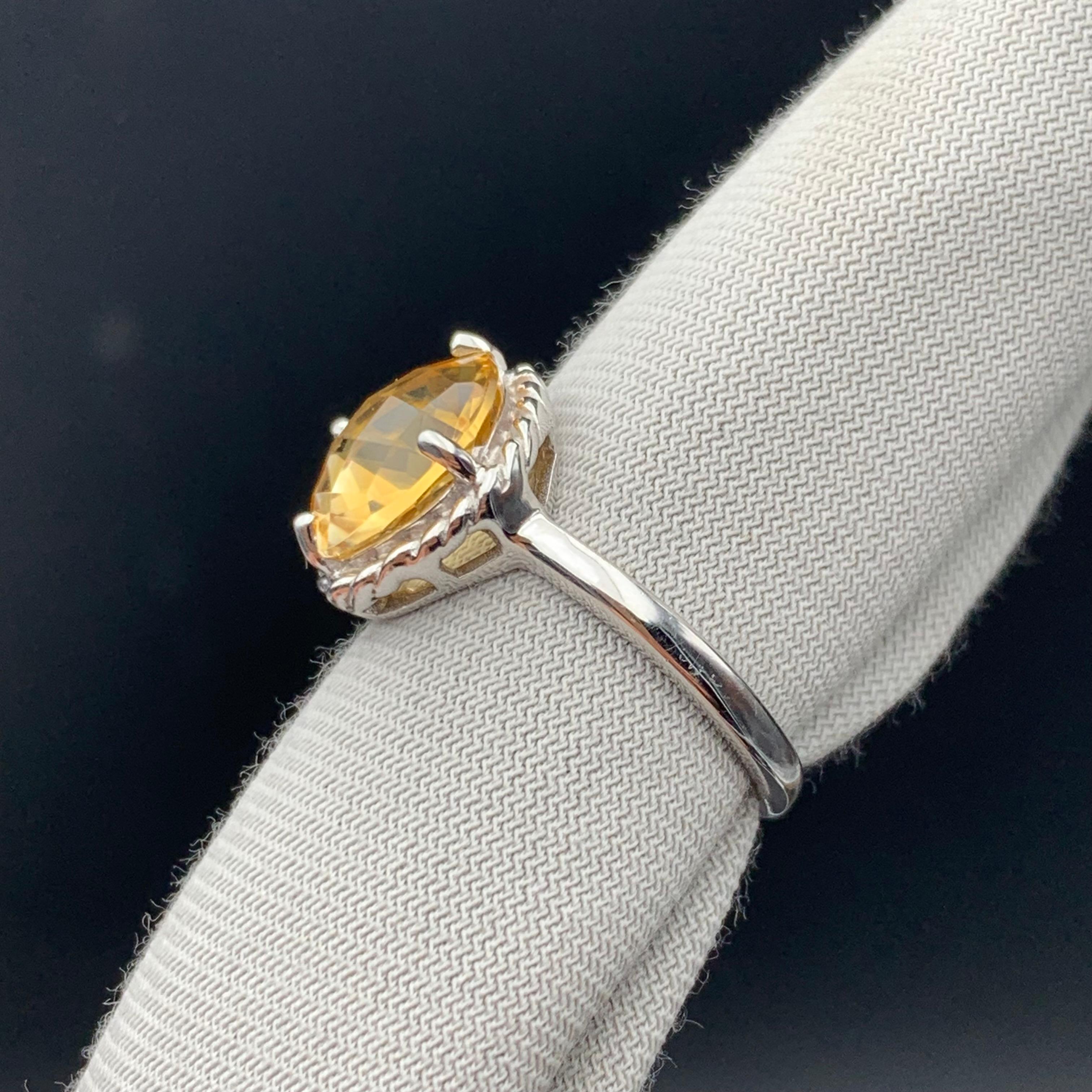 Bague ancienne taille coussin en argent 925 carats avec citrine jaune naturelle, taille 7 en vente 4