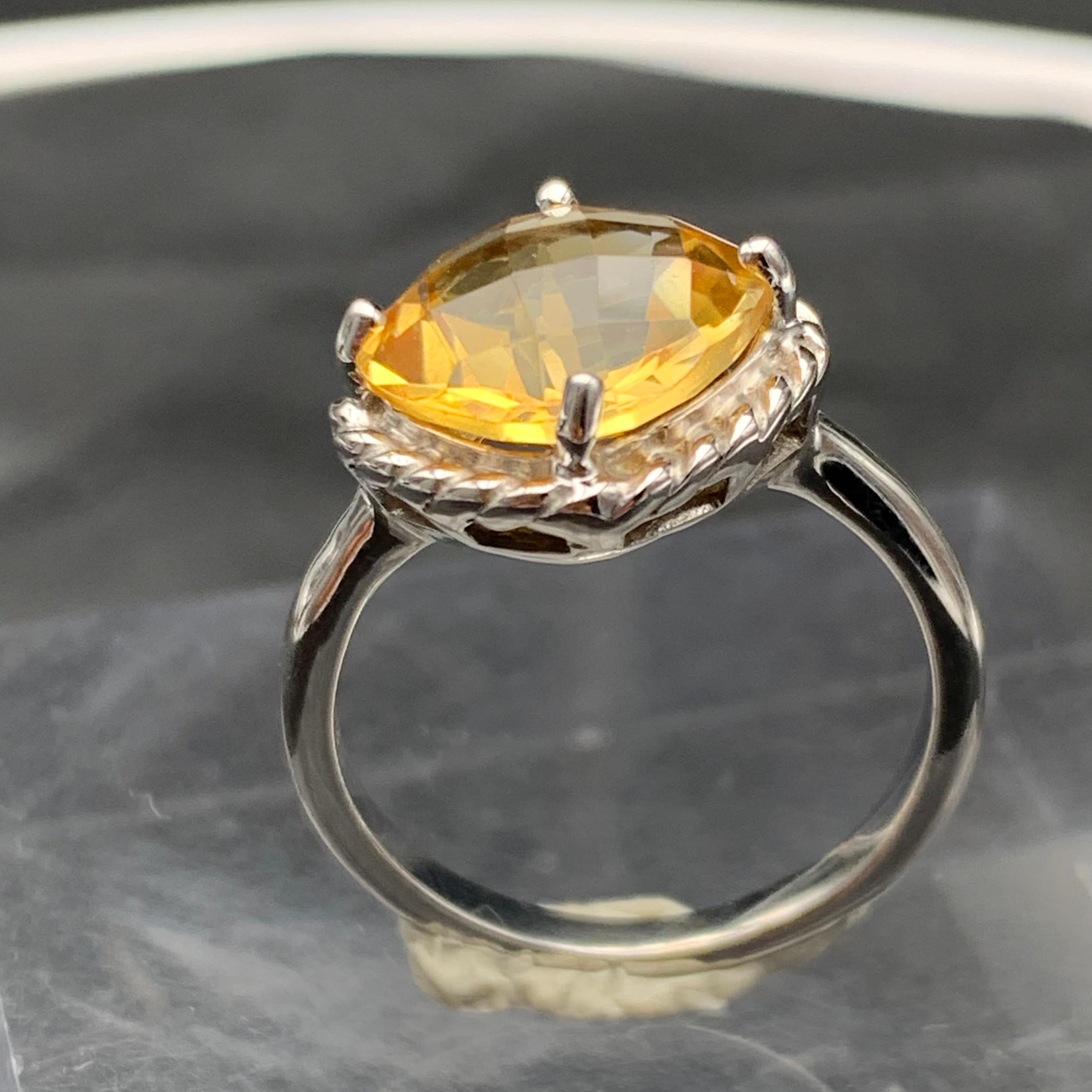 Bague ancienne taille coussin en argent 925 carats avec citrine jaune naturelle, taille 7 en vente 6