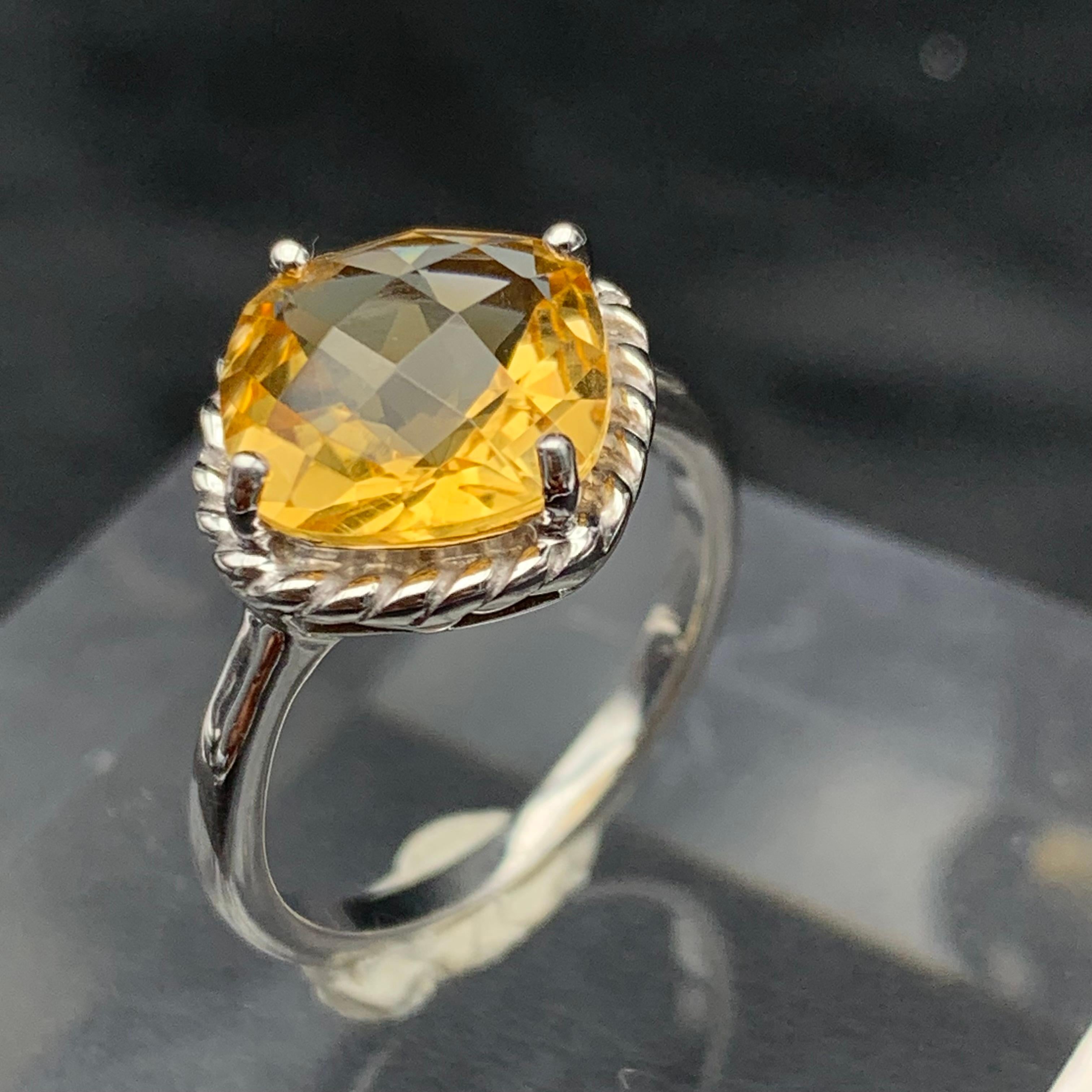 Bague ancienne taille coussin en argent 925 carats avec citrine jaune naturelle, taille 7 en vente 8