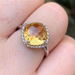 Natural Yellow Citrine Gemstone 925 St. Silver Ring Size 7 Antique Cushion Cut