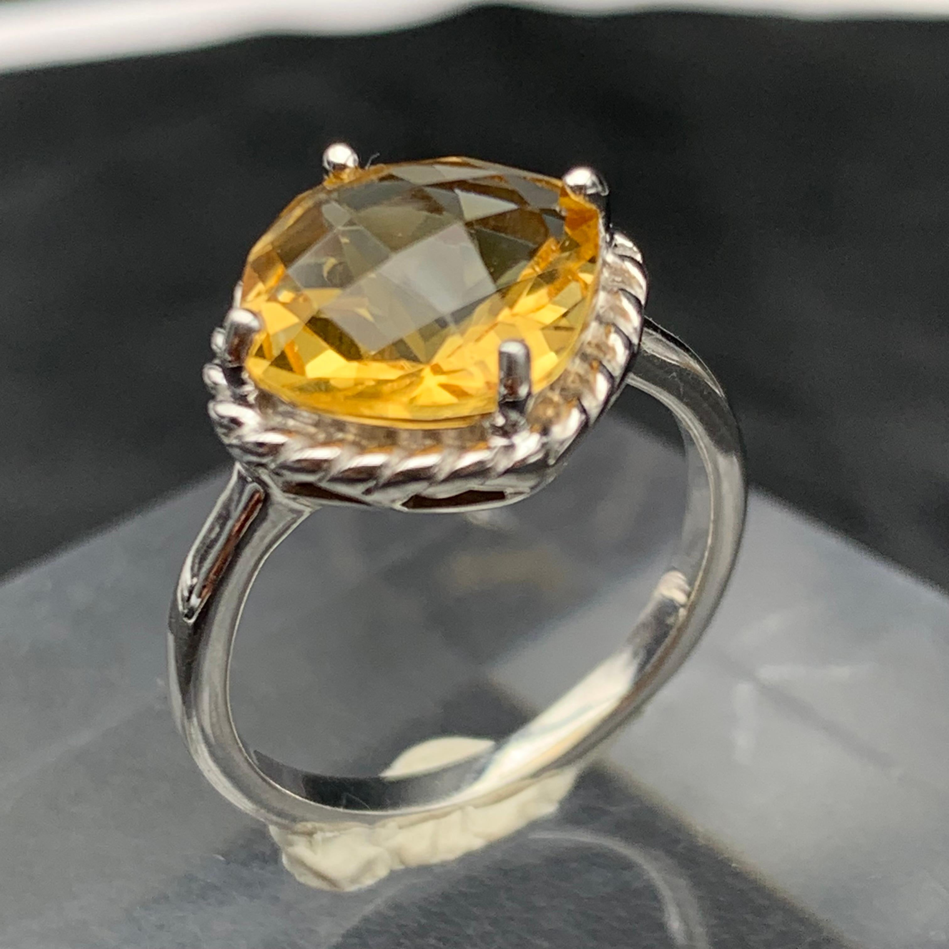 Bague ancienne taille coussin en argent 925 carats avec citrine jaune naturelle, taille 7 Pour femmes en vente