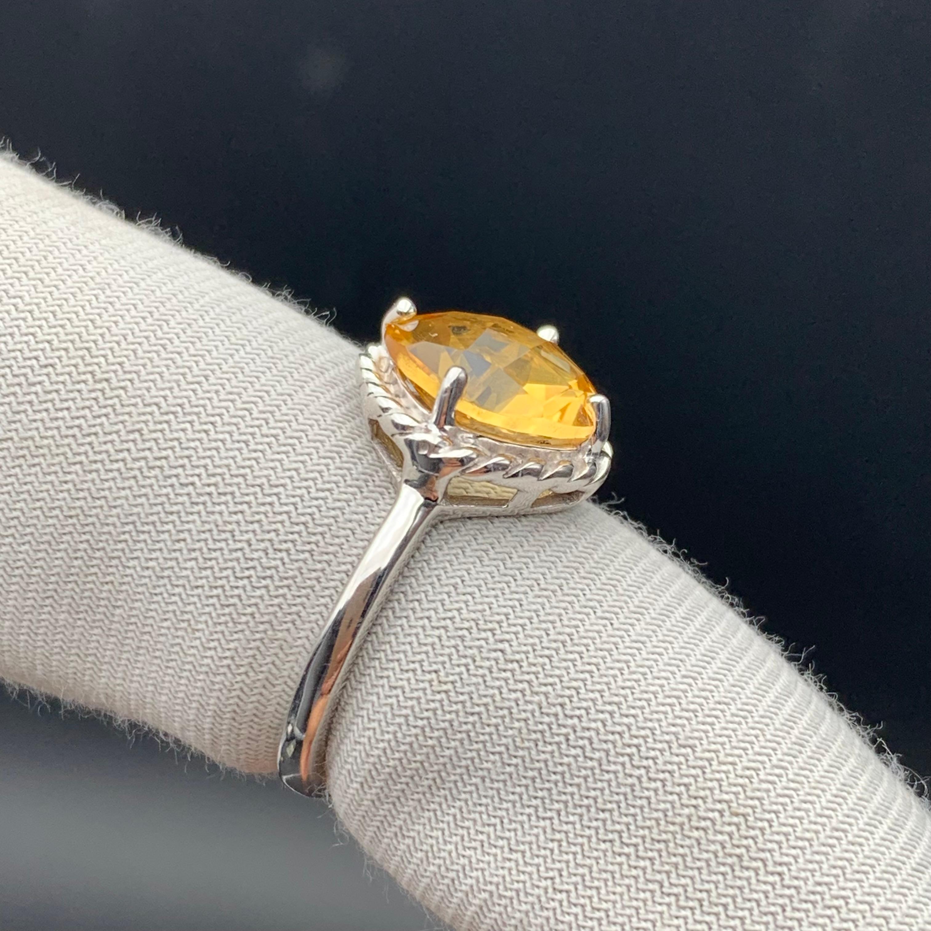 Bague ancienne taille coussin en argent 925 carats avec citrine jaune naturelle, taille 7 en vente 1
