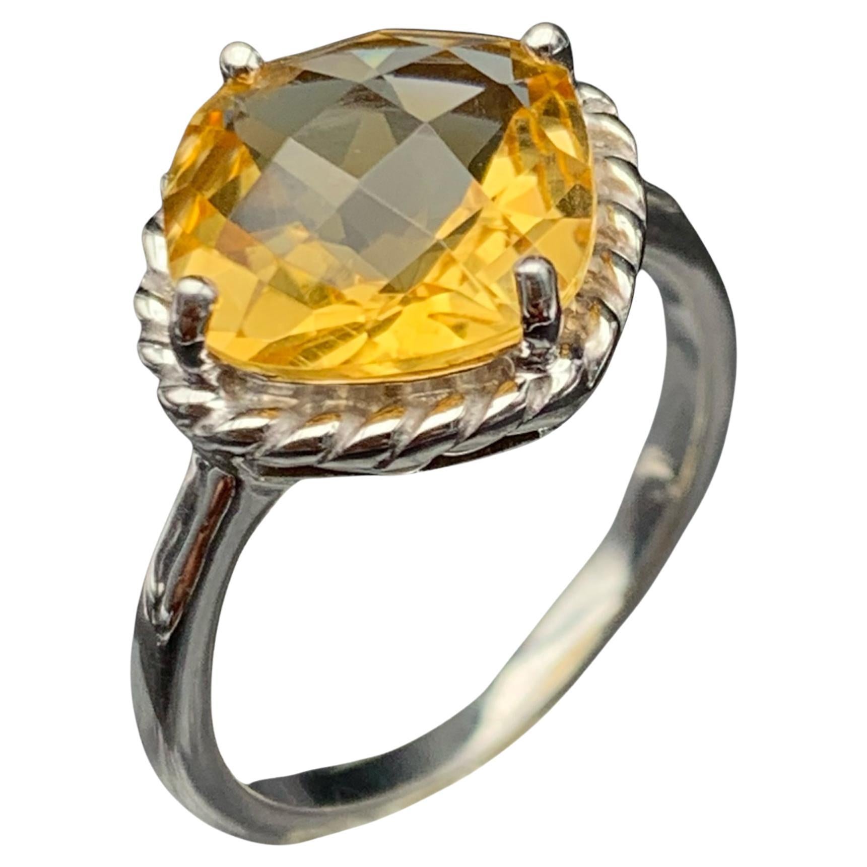 Natural Yellow Citrine Gemstone 925 St. Silver Ring Size 7 Antique Cushion Cut