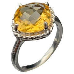 Bague ancienne taille coussin en argent 925 carats avec citrine jaune naturelle, taille 7