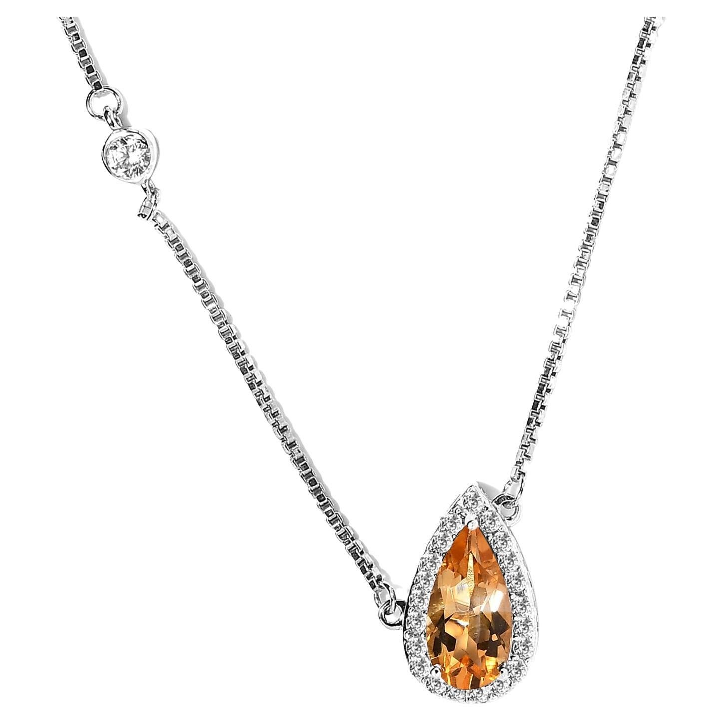 Natural Citrine 925 Sterling Silver Chain Necklace Wedding Engagement Jewelry   For Sale