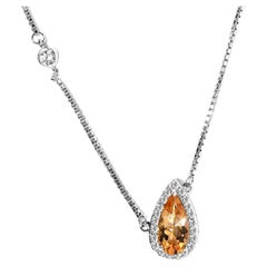 Natural Citrine 925 Sterling Silver Chain Necklace Wedding Engagement Jewelry  