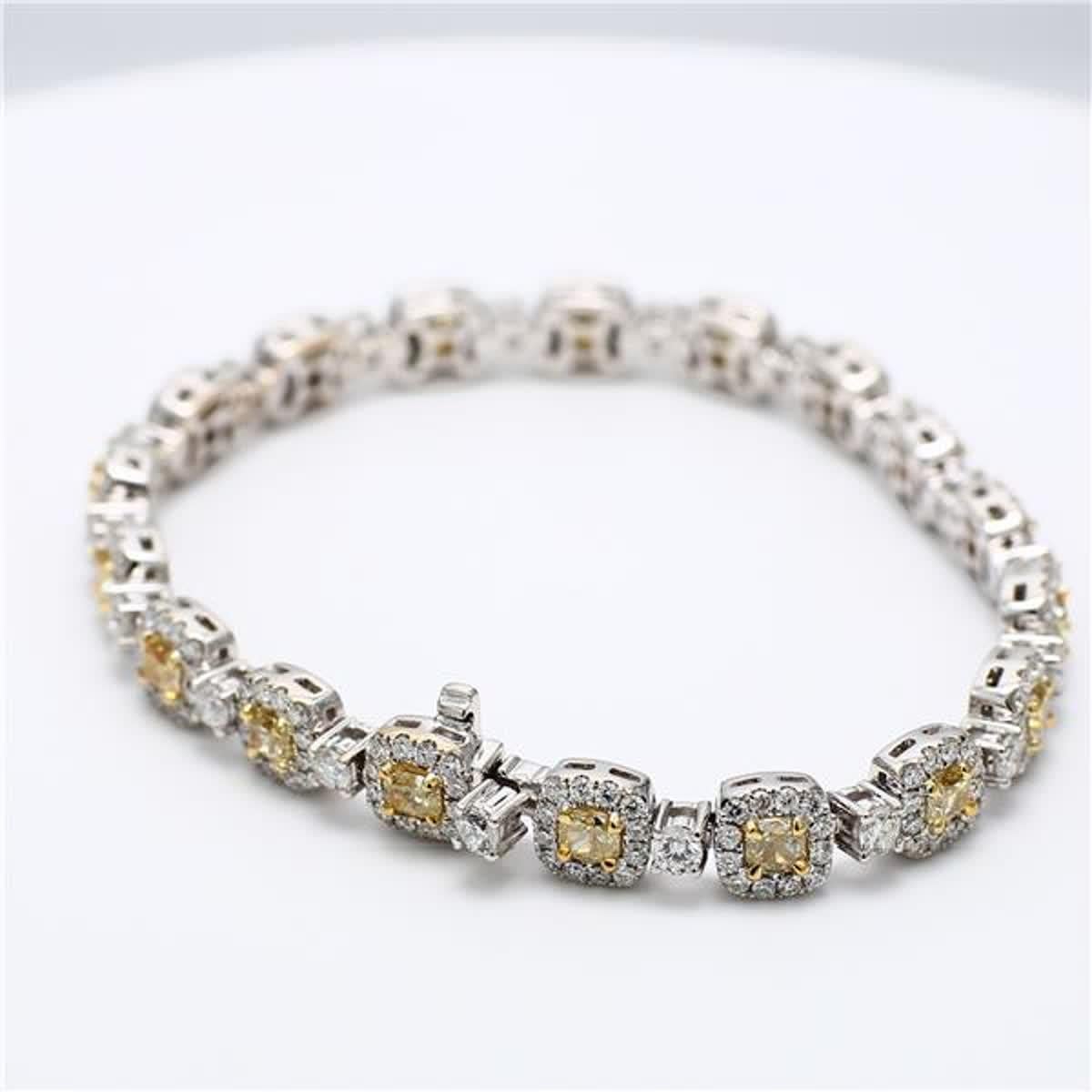 Natürlicher gelber natürlicher Kissenschliff und runder weißer Diamant 7,41 Karat TW Goldarmband 1