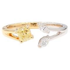 Natural Yellow Cushion and White Diamond 0.70 Carat TW Gold Cocktail Ring