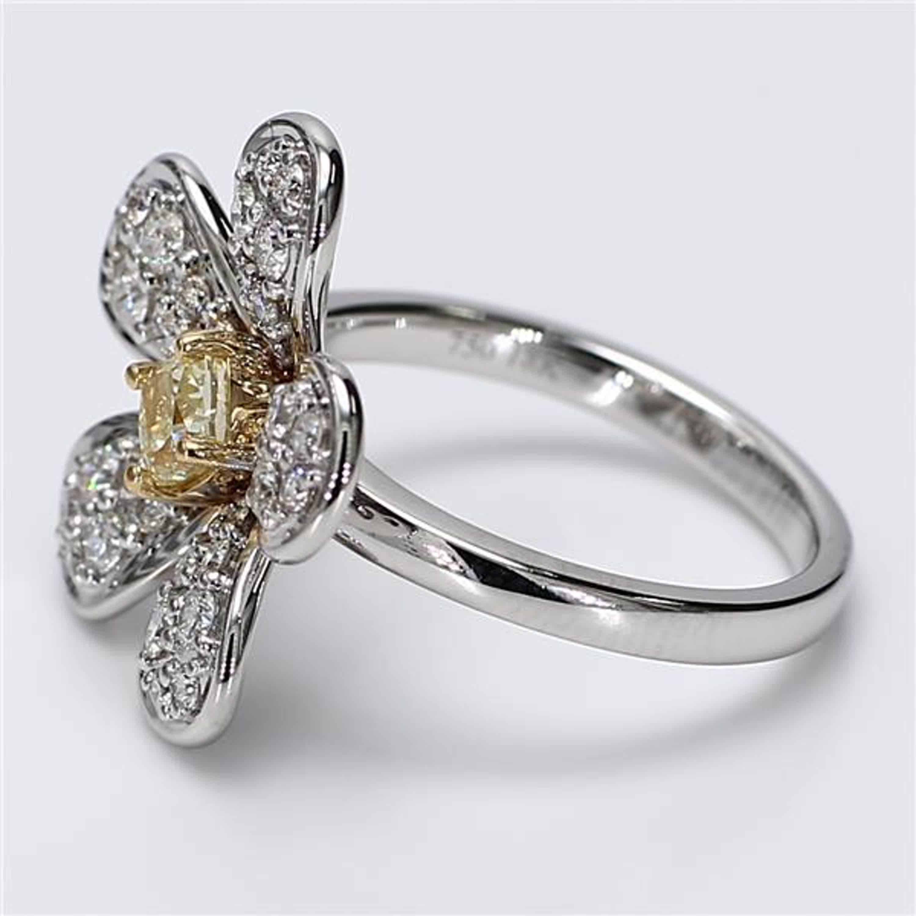 Contemporary Natural Yellow Cushion and White Diamond 1.01 Carat TW Gold Cocktail Ring