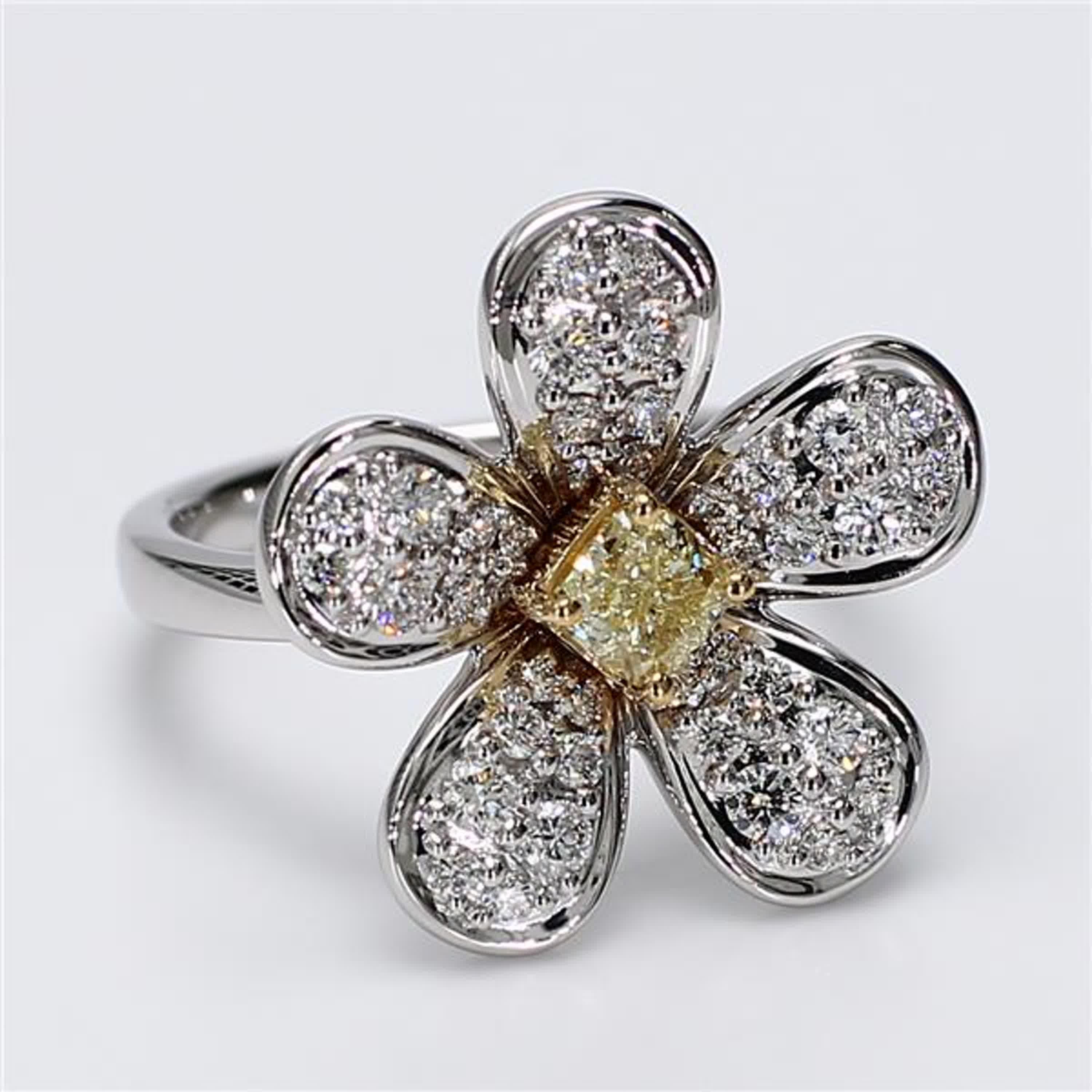 Natural Yellow Cushion and White Diamond 1.01 Carat TW Gold Cocktail Ring 1
