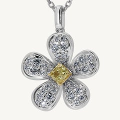 Natural Yellow Cushion and White Diamond 1.02 Carat TW Gold Drop Pendant