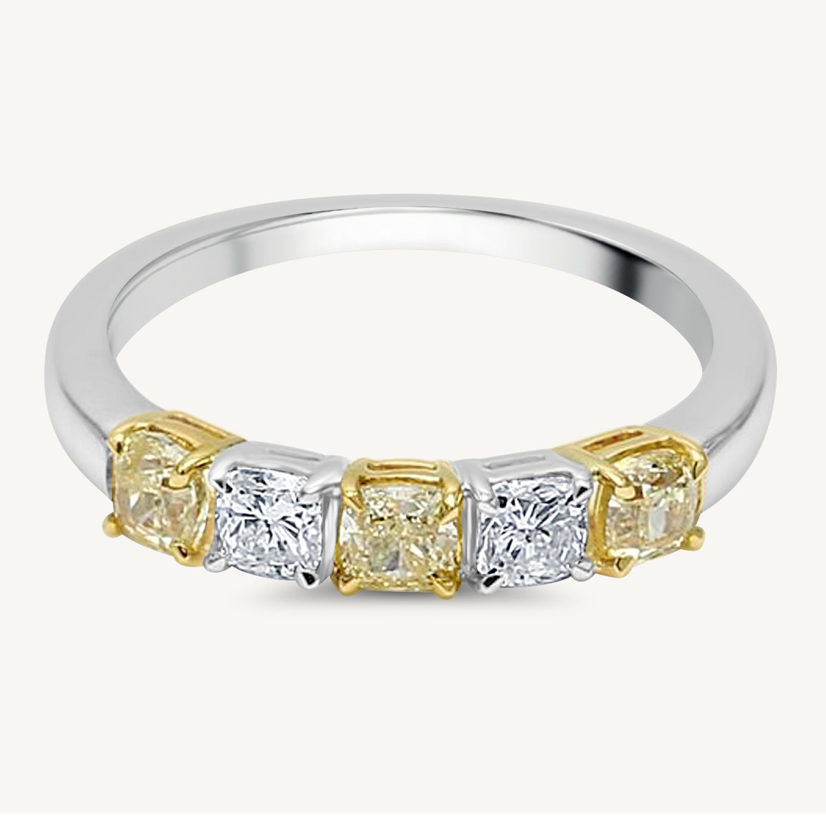 Natural Yellow Cushion and White Diamond 1.05 Carat TW Gold Wedding Band