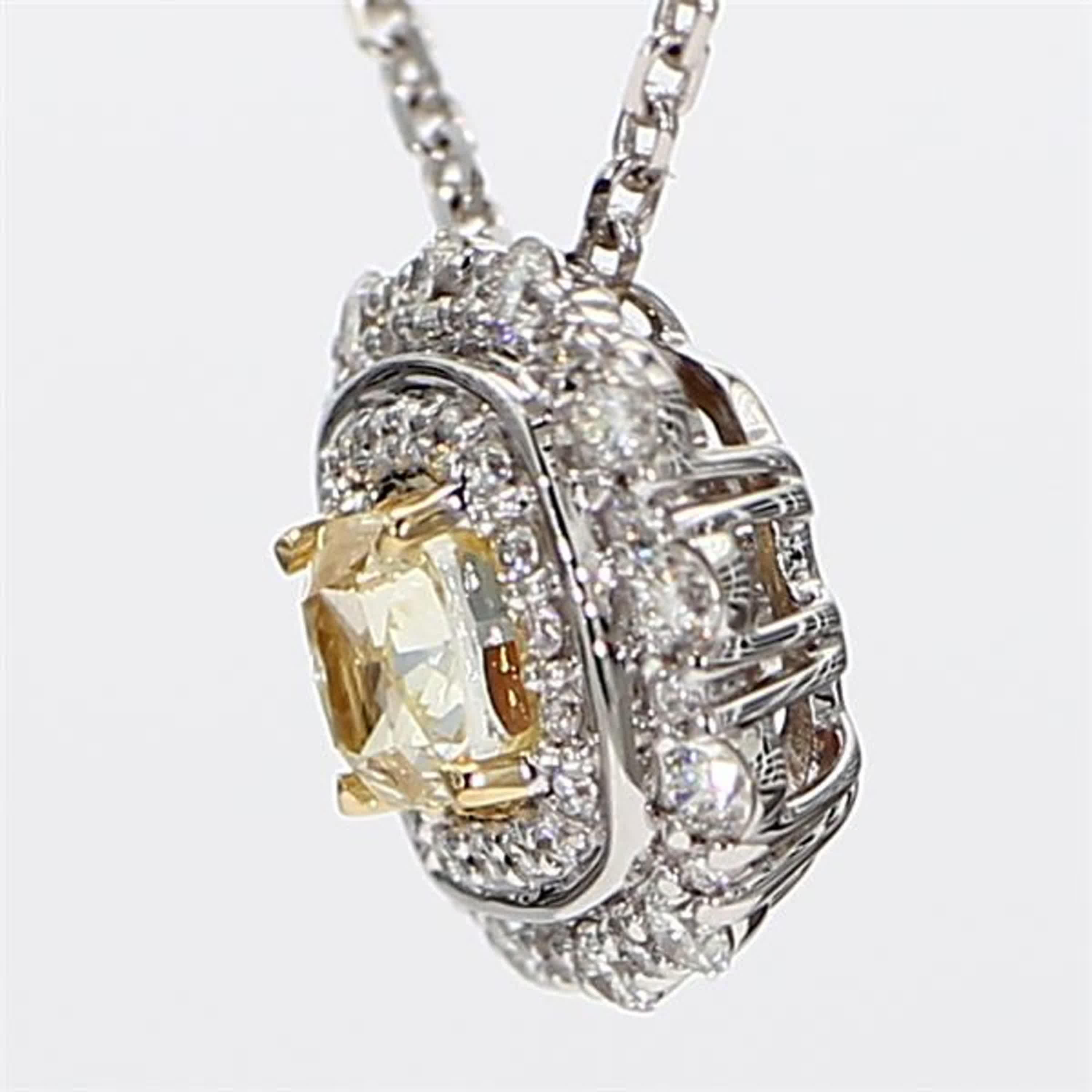 Contemporary Natural Yellow Cushion and White Diamond 1.06 Carat TW Gold Drop Pendant For Sale