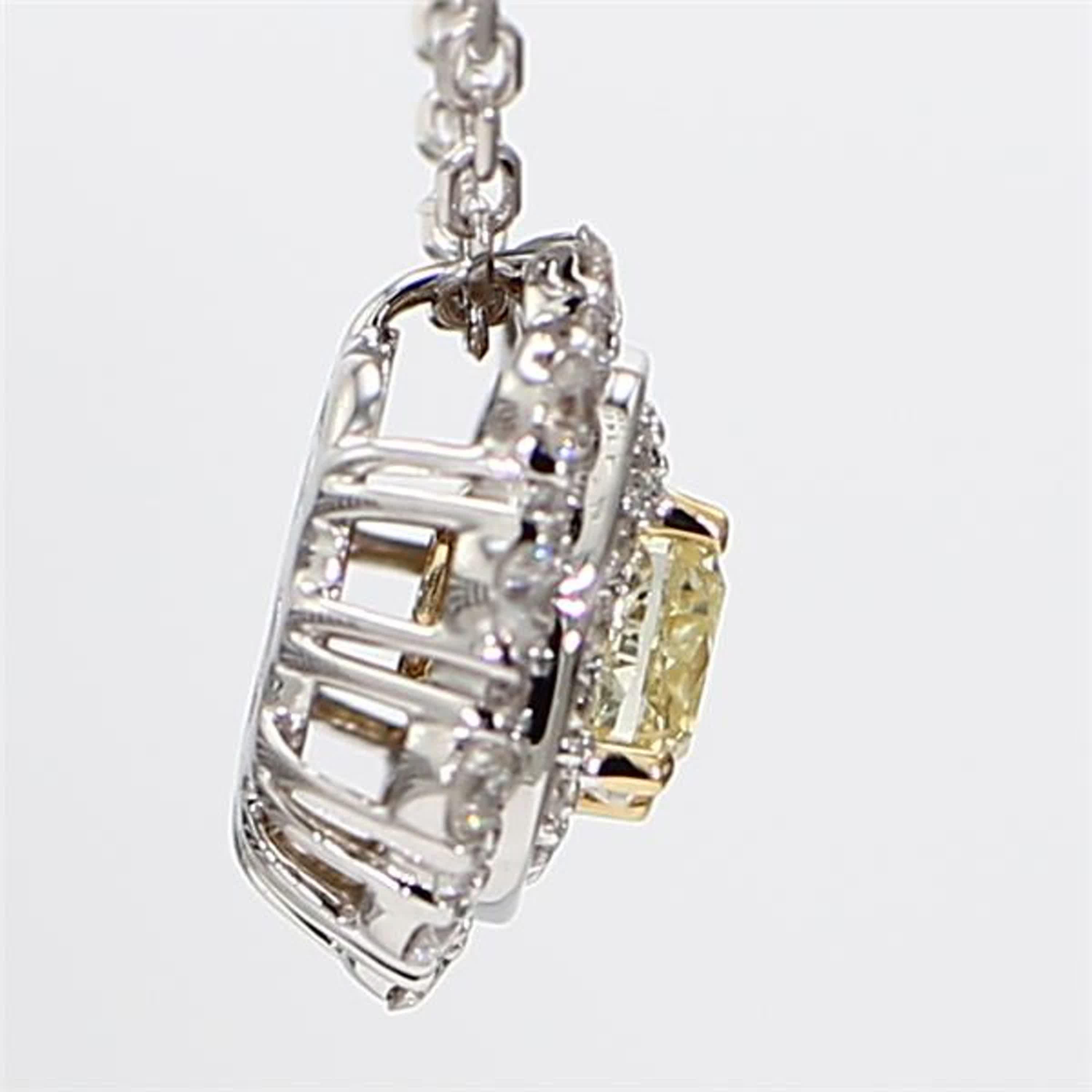 Women's Natural Yellow Cushion and White Diamond 1.06 Carat TW Gold Drop Pendant For Sale