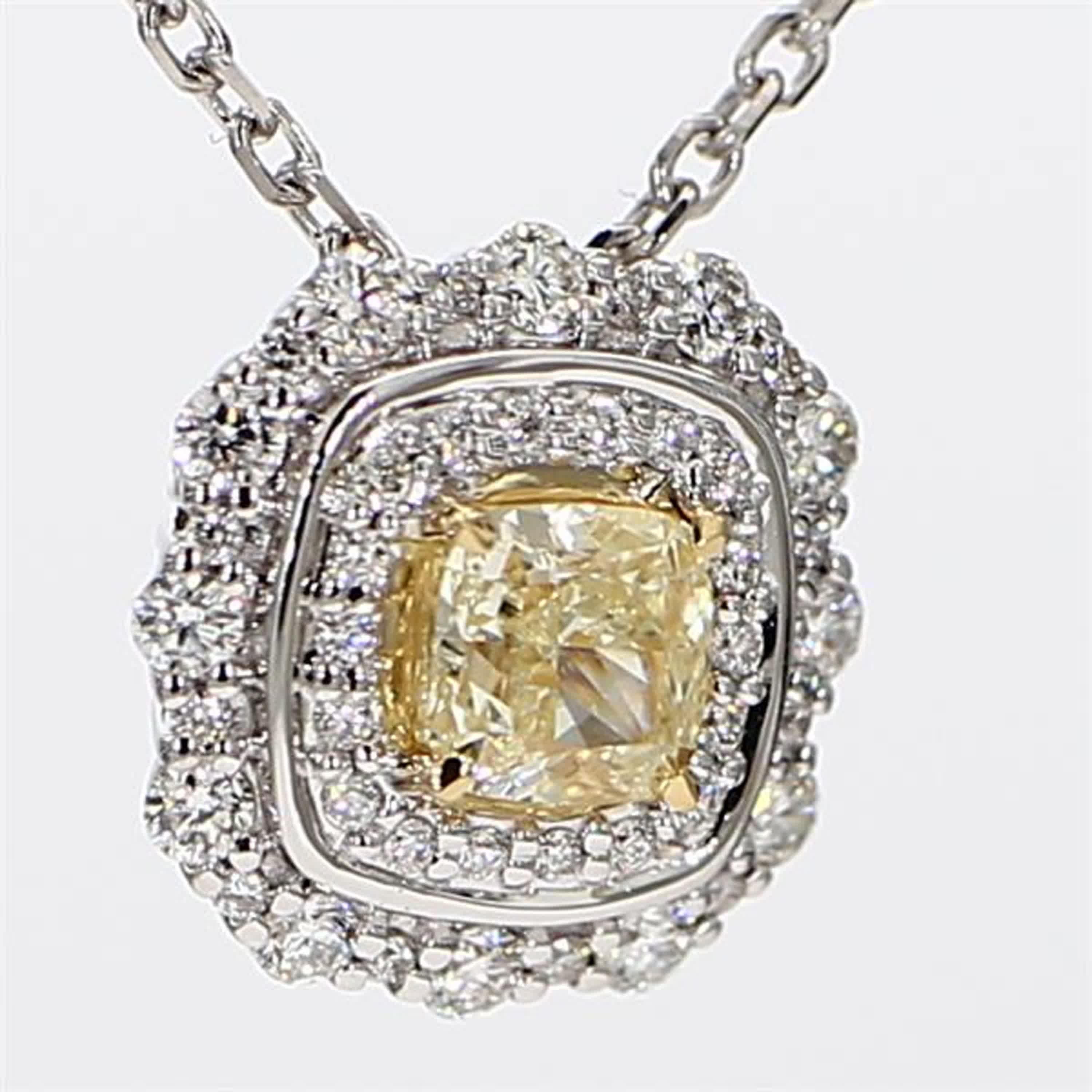 Natural Yellow Cushion and White Diamond 1.06 Carat TW Gold Drop Pendant For Sale 1