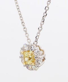 Natural Yellow Cushion and White Diamond 1.07 Carat TW Gold Drop Pendant
