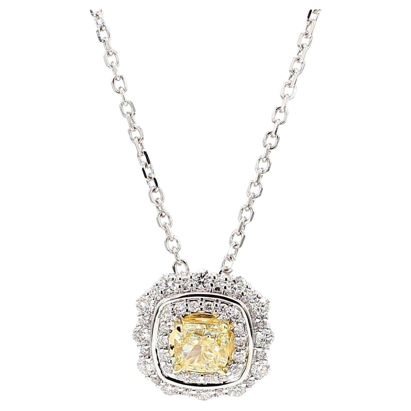 Natural Yellow Cushion and White Diamond 1.07 Carat TW Gold Drop Pendant For Sale
