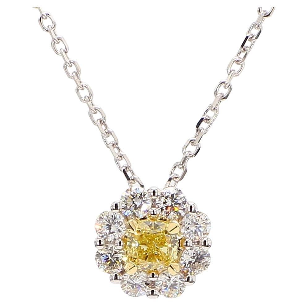 Natural Yellow Cushion and White Diamond 1.07 Carat TW Gold Drop Pendant