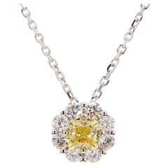 Natural Yellow Cushion and White Diamond 1.07 Carat TW Gold Drop Pendant