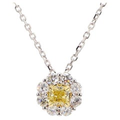 Natural Yellow Cushion and White Diamond 1.07 Carat TW Gold Drop Pendant