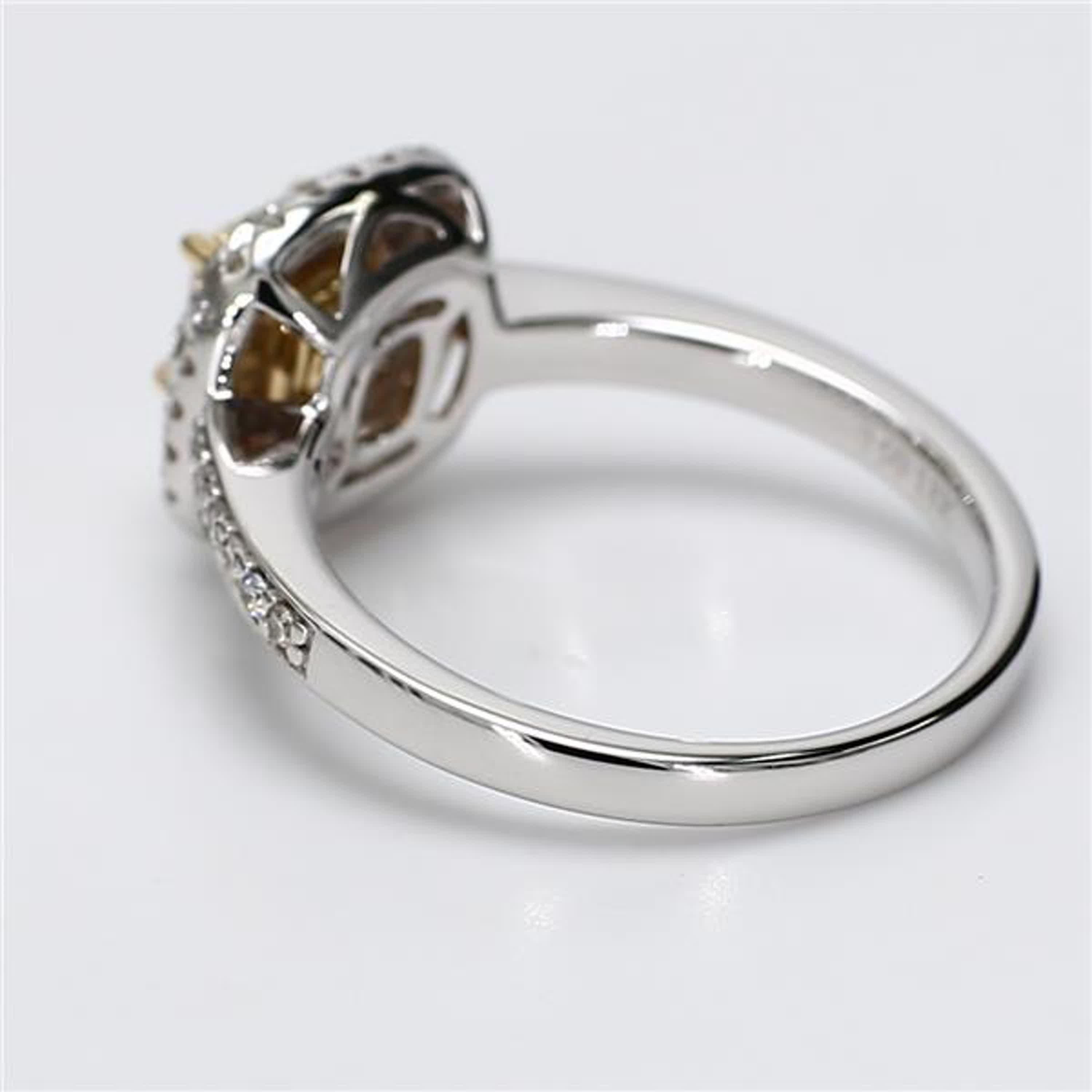 Contemporary Natural Yellow Cushion and White Diamond 1.10 Carat TW Gold Cocktail Ring For Sale