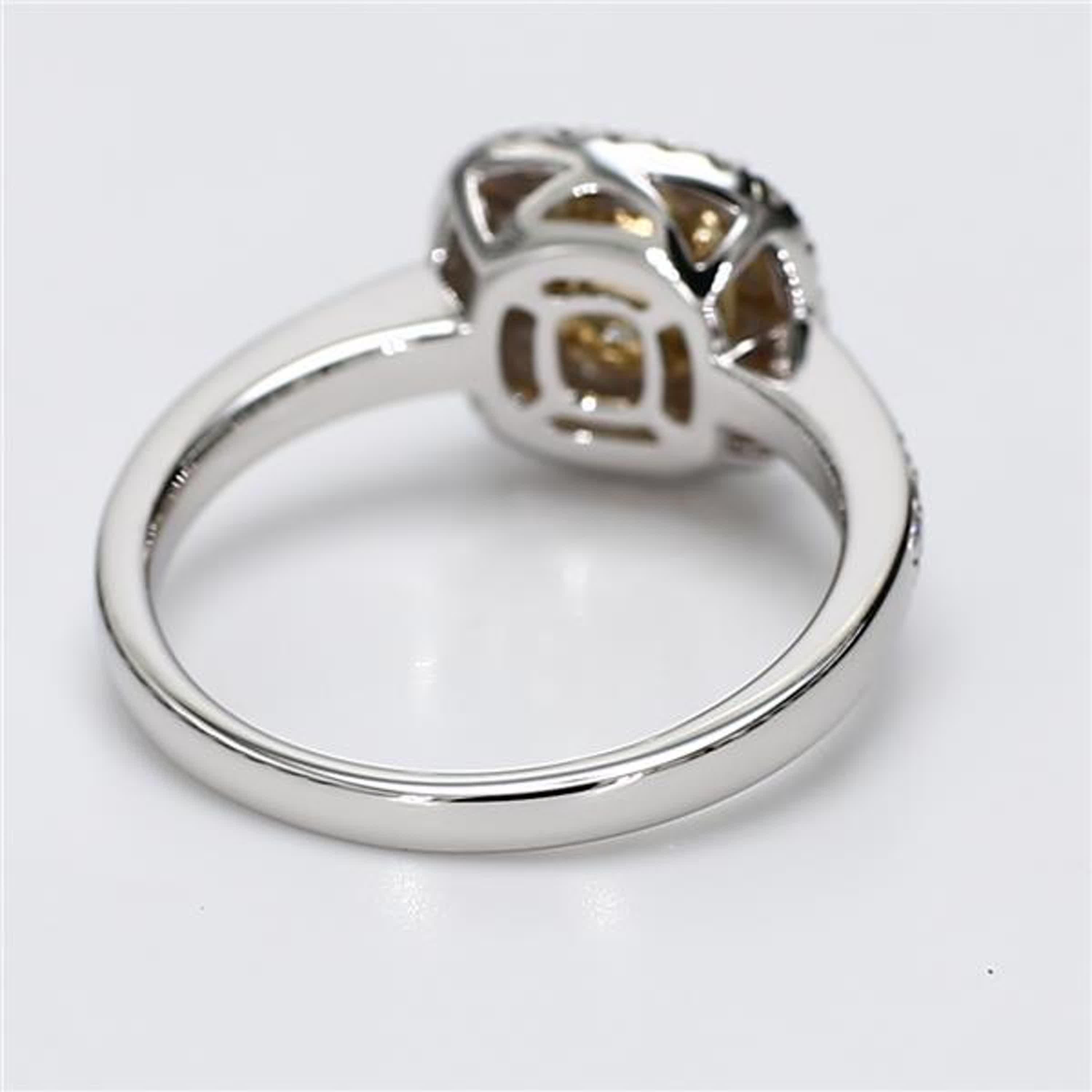 Cushion Cut Natural Yellow Cushion and White Diamond 1.10 Carat TW Gold Cocktail Ring For Sale