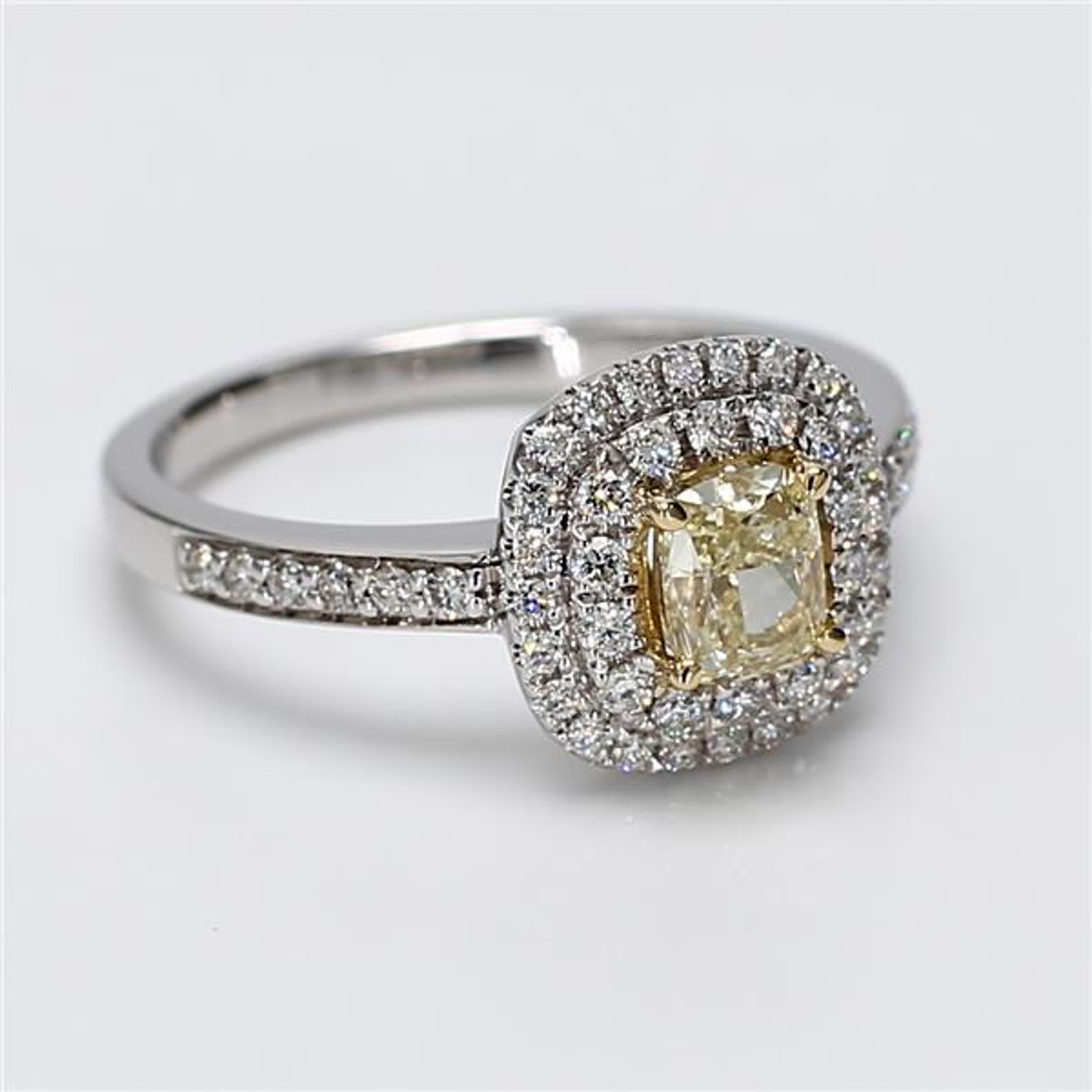 Women's Natural Yellow Cushion and White Diamond 1.10 Carat TW Gold Cocktail Ring For Sale