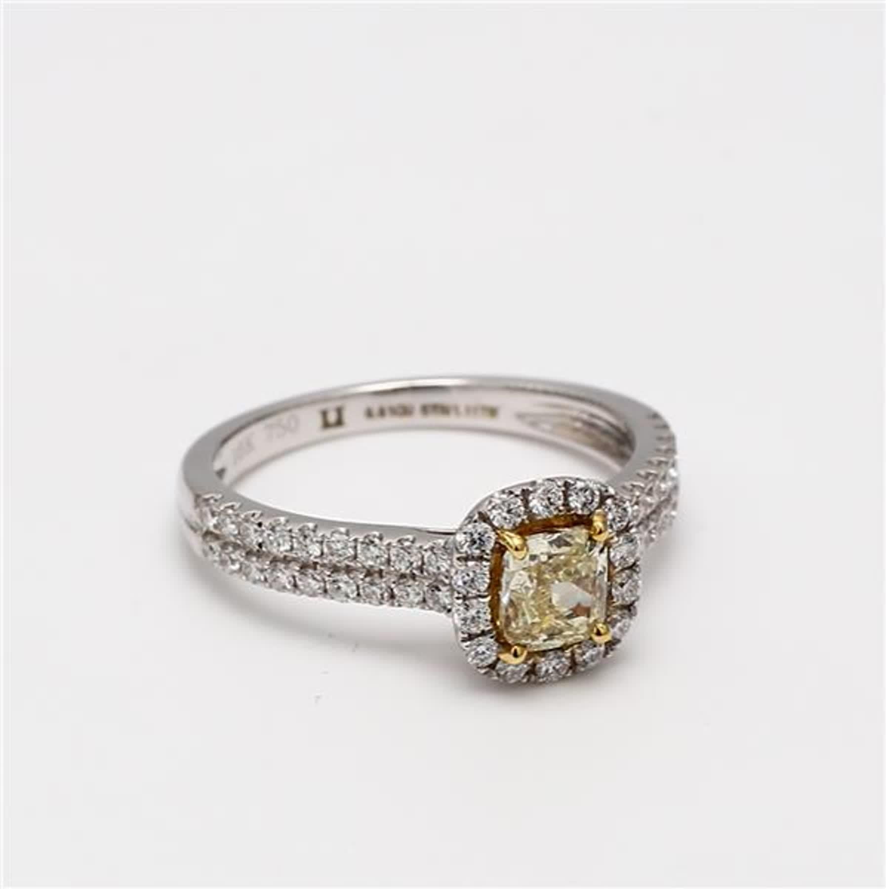 Natural Yellow Cushion and White Diamond 1.11 Carat TW Gold Cocktail Ring In New Condition In New York, NY