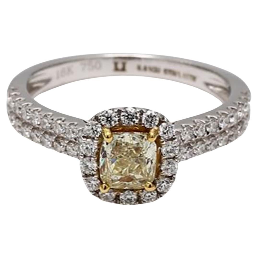 Natural Yellow Cushion and White Diamond 1.11 Carat TW Gold Cocktail Ring