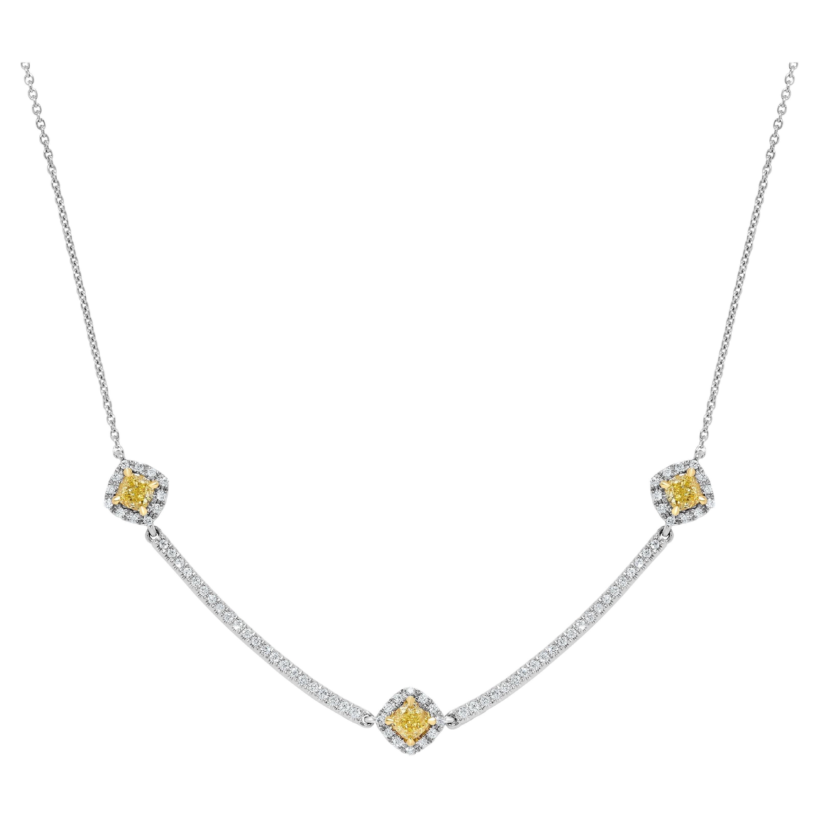 Natürlicher gelber Kissenschliff und weißer Diamant 1.11 Karat Tw Gold Tropfen-Halskette