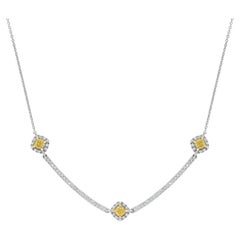 Natürlicher gelber Kissenschliff und weißer Diamant 1.11 Karat Tw Gold Tropfen-Halskette