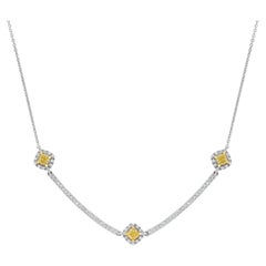 Natural Yellow Cushion and White Diamond 1.11 Carat Tw Gold Drop Necklace
