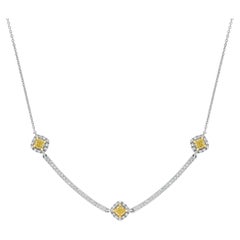 Natürlicher gelber Kissenschliff und weißer Diamant 1.11 Karat Tw Gold Tropfen-Halskette
