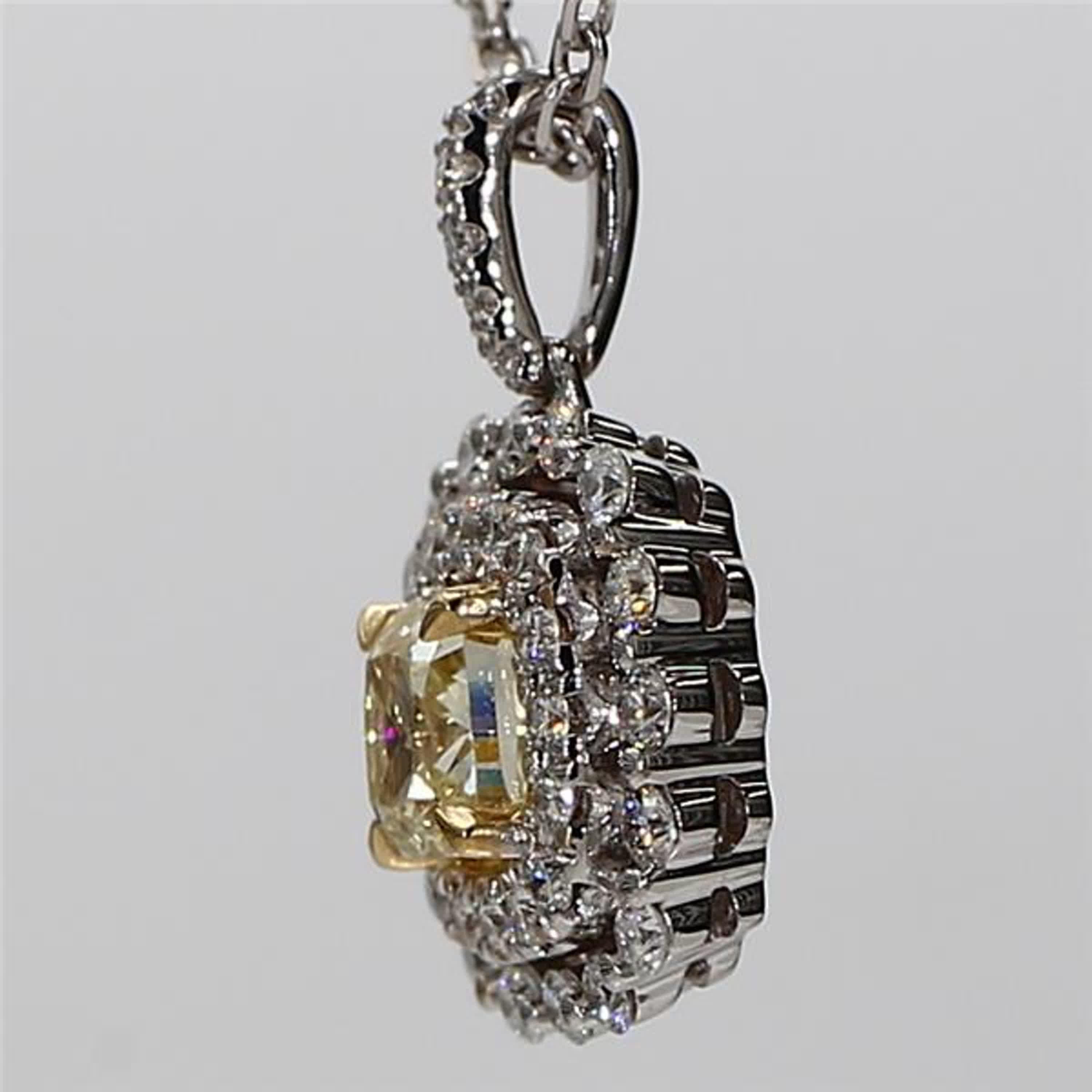 Contemporary Natural Yellow Cushion and White Diamond 1.11 Carat TW Gold Drop Pendant For Sale