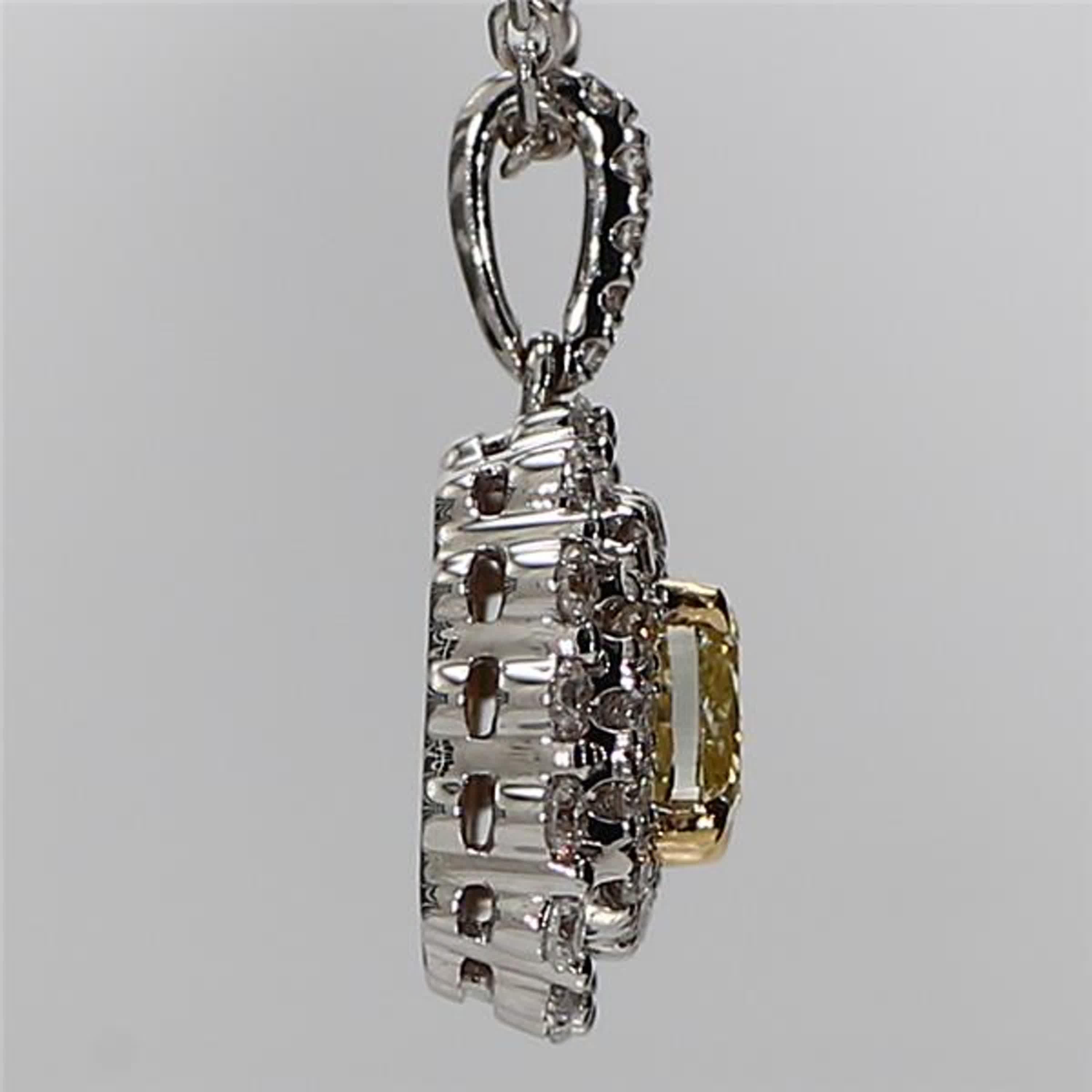 Women's Natural Yellow Cushion and White Diamond 1.11 Carat TW Gold Drop Pendant For Sale